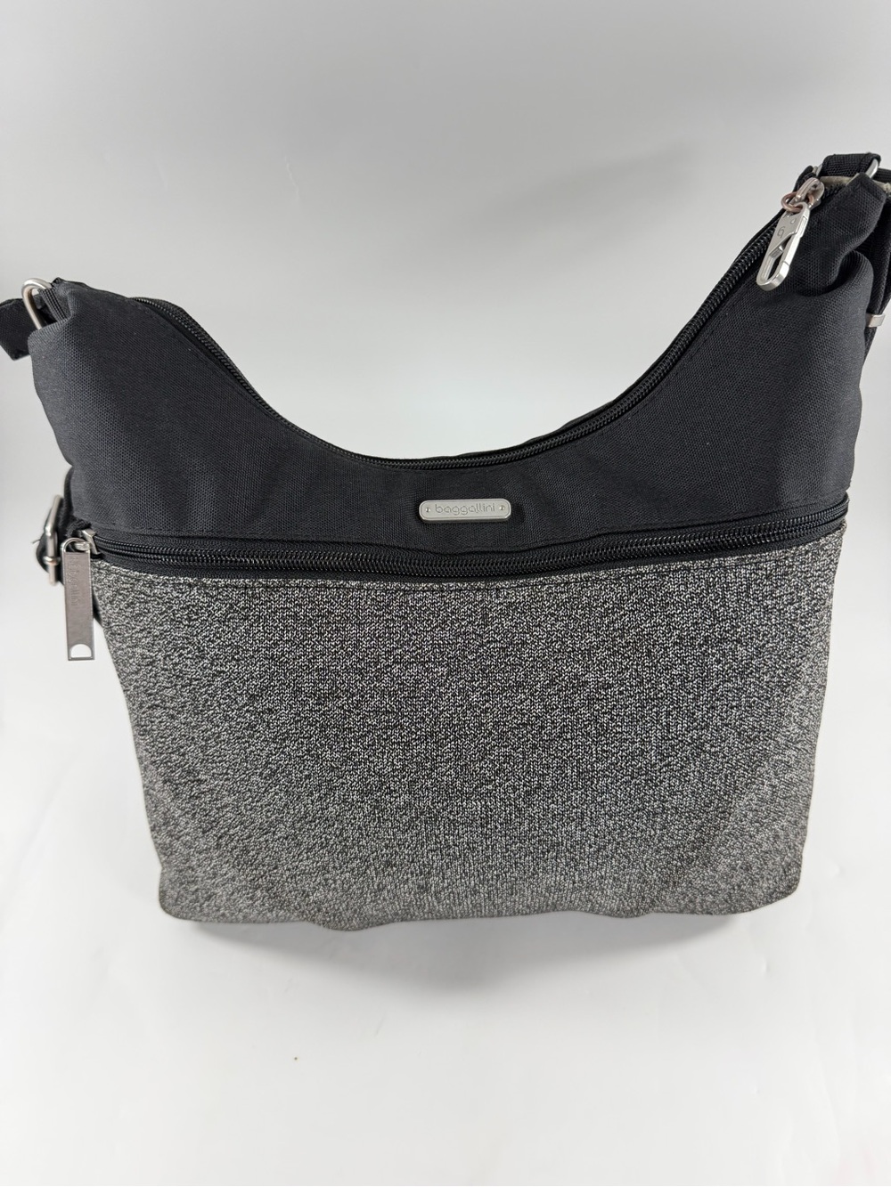 Baggallini Convertible Hobo Crossbody Bag Black Gray Travel RFID Wristlet Purse